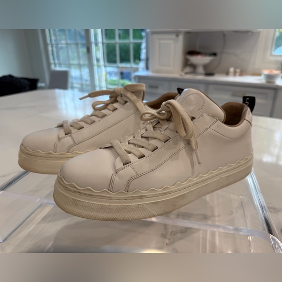 Chloe Lauren White Leather Scalloped Lace Up Sneakers Size 39 Women’s US 9 Shoes - Picture 8 of 11